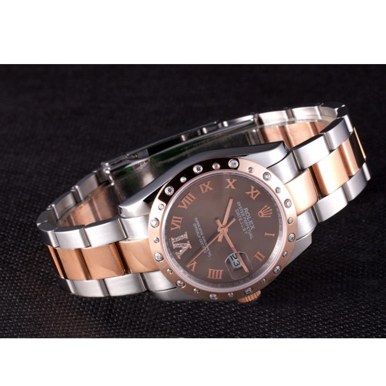 Aaa fake watches Datejust Rolex Dial Diamond Brown 7465 Bezel 0806